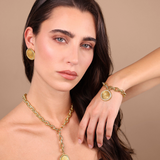 Bracelet Oval Links Striped Texture with Coin Charm