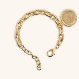 Bracelet Oval Links Striped Texture with Coin Charm
