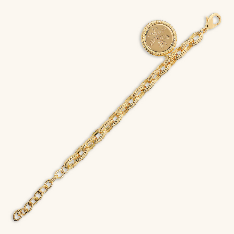 Bracelet Oval Links Striped Texture with Coin Charm
