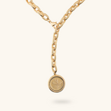 Necklace with Oval Mesh Striped Texture and Coin Pendant