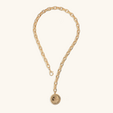Necklace with Oval Mesh Striped Texture and Coin Pendant