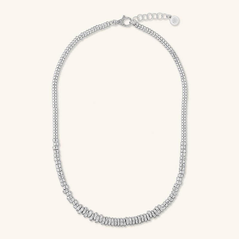 Necklace with Hammered Rondelles and Shiny Spheres