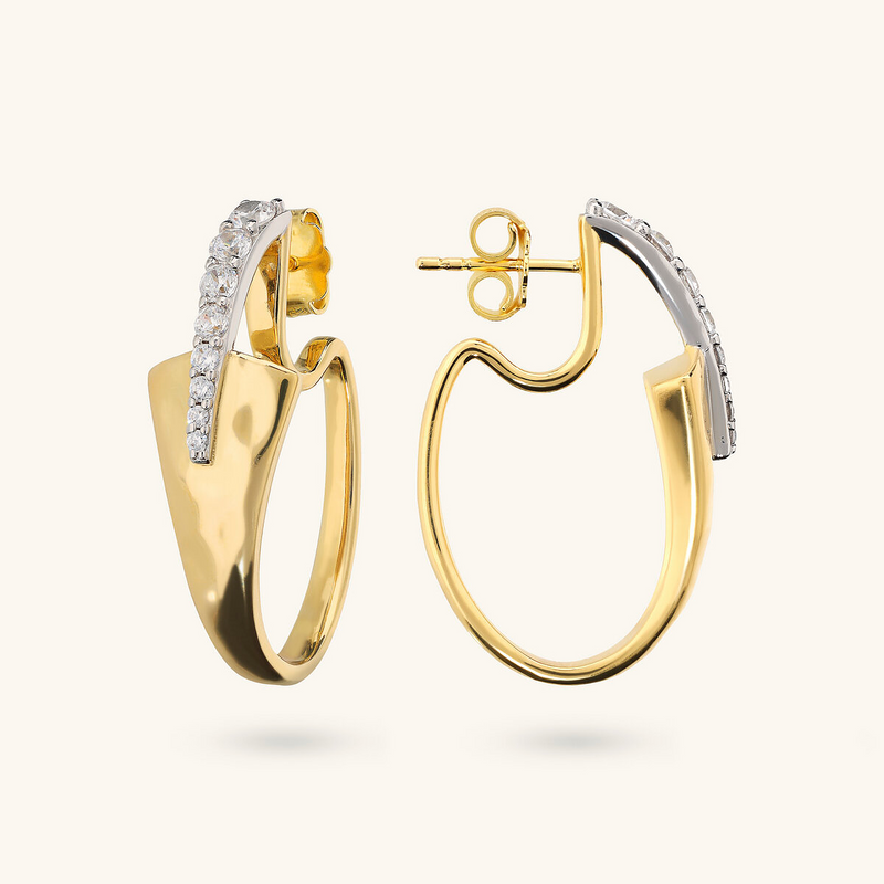 Boucles d'oreilles ovales martelées avec pavé de zircon cubique