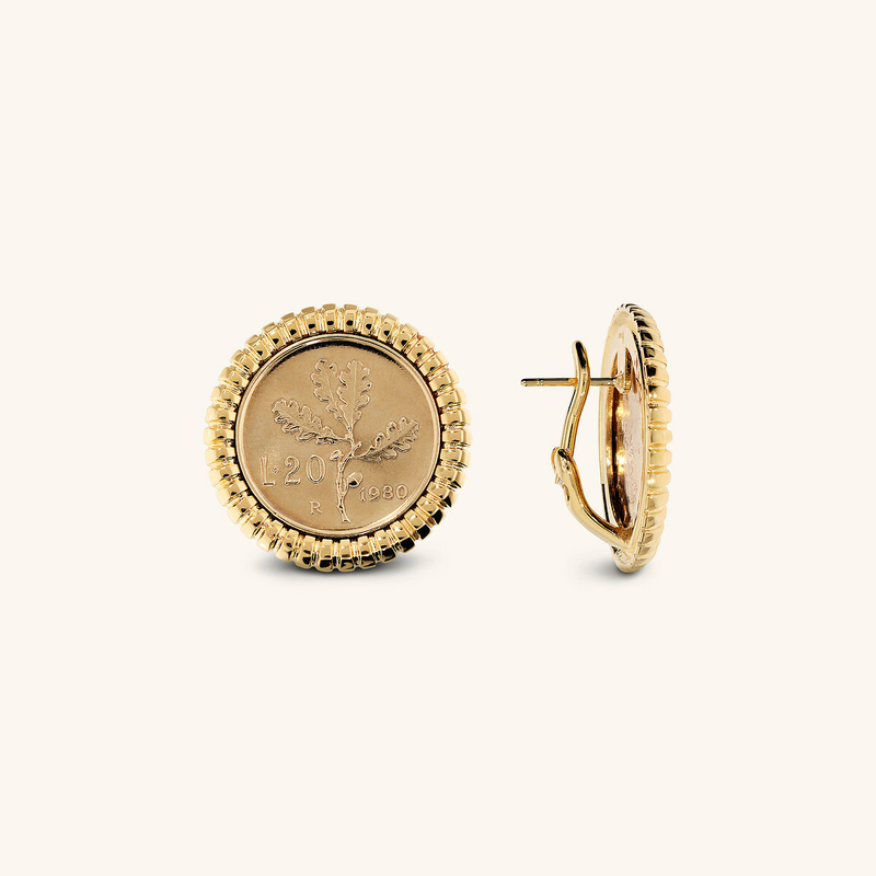 Striped Textured Stud Earrings with Coin