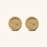 Striped Textured Stud Earrings with Coin
