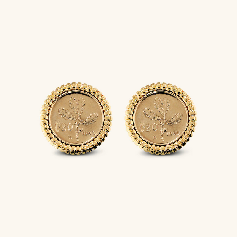 Striped Textured Stud Earrings with Coin