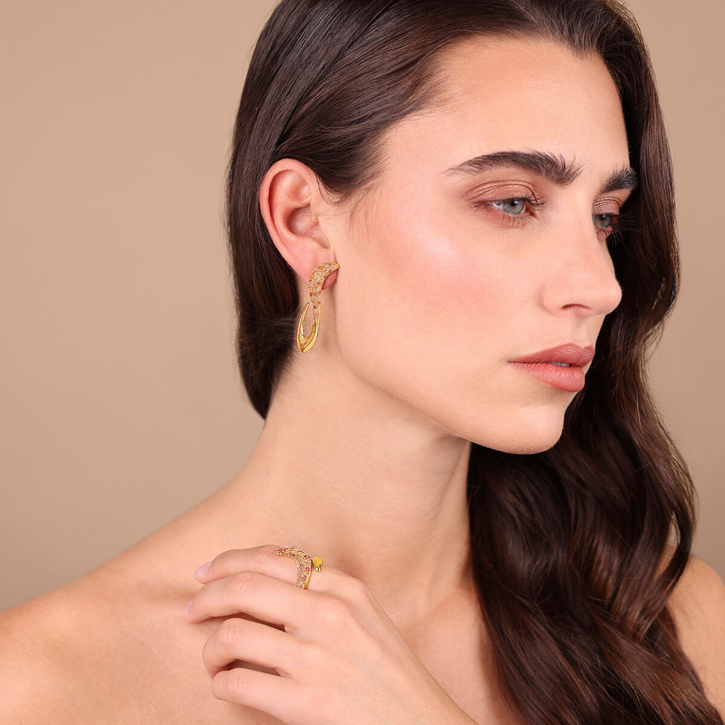 Wave Drop Earrings with Cubic Zirconia Pavé