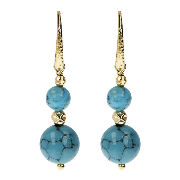 Pendant Earrings with Turquoise Natural Stone Spheres