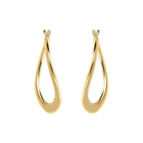 Shiny Hoop Earrings in 18Kt Yellow Gold Plated 925 Silver, Wave Design
